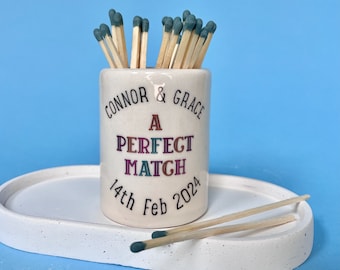 Personalised "A Perfect Match" match pot, personalised wedding civil ceremony gift, home wedding gift