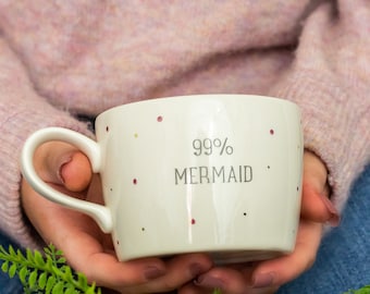 99% Mermaid handmade spotty mug, gift for swimmer