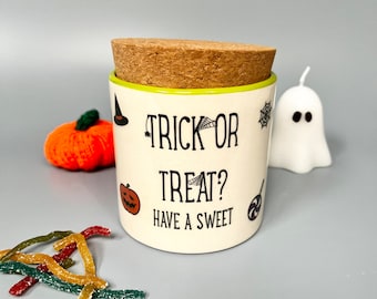 Halloween Trick or Treat Sweet Jar, spooky ceramic halloween lidded jar for sweets and treat