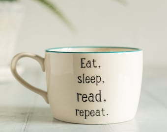 Eat, sleep, read, repeat handmade mug for reader, booklover gift