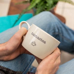 Namastea handmade ceramic mug. The perfect cup for a meditating yoga lover. Namaste.