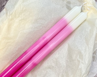 Pink ombre taper candles, pair of pink dinner candles, hot pink home accessories, pink stick candles