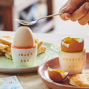 Pair of personalised handmade ceramic egg cups