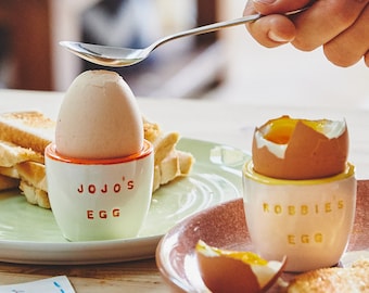 Pair of personalised handmade ceramic egg cups