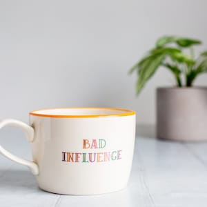 Bad influence handmade ceramic mug with metallic lettering