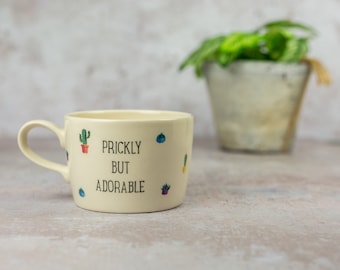 Cactus cup mug, Prickly but Adorable handmade cactus mug, gift for cactus lover, cacti mug