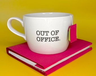 Out of office handmade mug, work themed retirement gift for colleague/work friend