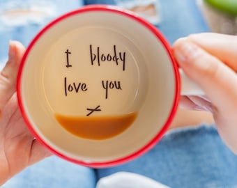 I bloody love you handmade hidden message mug  valentines gift for wife husband partner girlfriend boyfriend