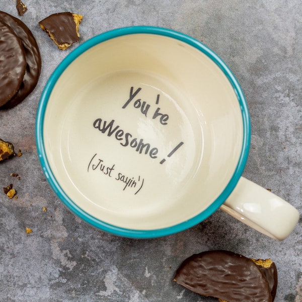 You're Awesome! Handmade hidden positive message cup gift for friend, teenager partner