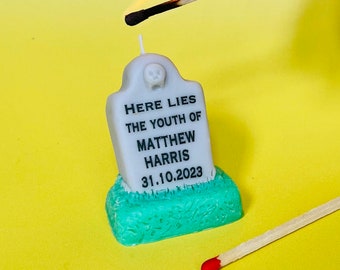 Personalised gravestone candle, 40th 50th birthday fun gift