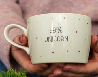 99% Unicorn handmade mug with metallic spots, unicorn gift for friend