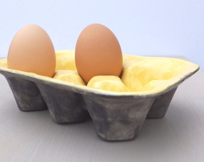 Egg Tray Two Tone Ceramic Egg Box Egg Carton Holder Yellow Etsy