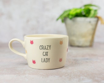 Cat Lady Mug, Crazy Cat Lady Mug, chat, cadeau pour amoureux des chats, tasse pour chat en céramique faite à la main