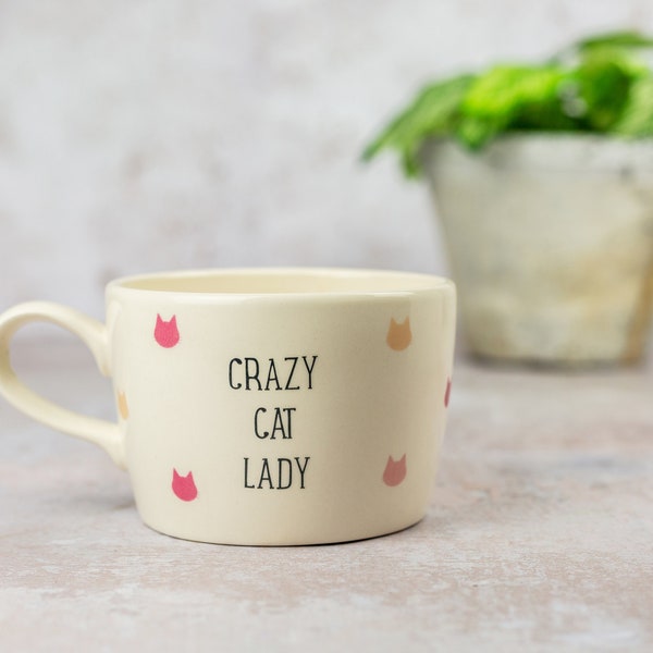 Cat Lady Mok, Crazy Cat Lady Mok, kat, cadeau voor kattenliefhebber, handgemaakte keramische kattenbeker