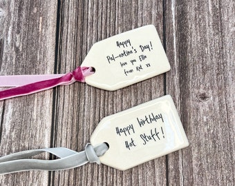 Ceramic gift tag add on. Personalised ceramic gift tag.