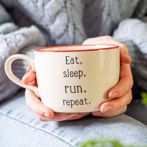 Eat, sleep, run, repeat handmade mug gift for runner, running themed present