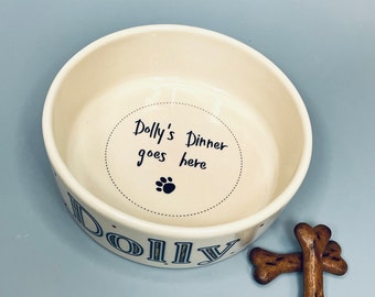 Personalised ceramic dog bowl with 'hidden message', handmade dog bowl