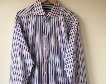 Burberry shirt Vintage Stripe Dress Shirt  Blue pink white striped Long sleeve Button down Size 16.5 Made in USA