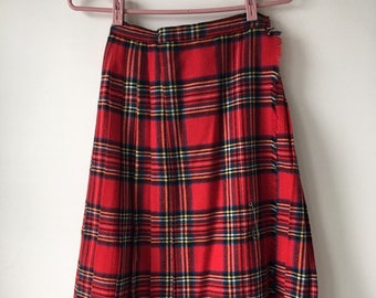 Vintage Red Stewart Tartan Kilt - Wool Blend Plaid Skirt (Waist 26")