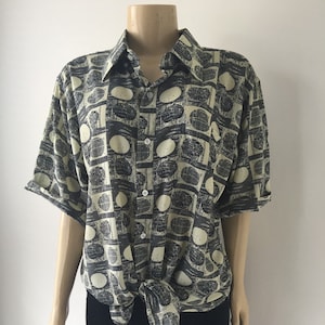 70s MOD shirt, Geometric Art print,  Modern Casual Button up,   Made in Italy,  Gift,  chest 47&quot;