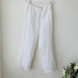 White Linen Pants, Cabana wide leg trousers, Loose Fit, Pockets, front zipper, 32/30, summer fashion, resort wear, city casual,nautical