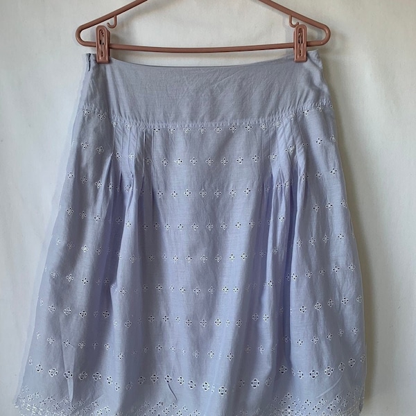 Lined Eyelet lace Skirt, Lavender Cotton lawn, Scalloped hem, Embroidered lace , Side Zipper, Summer skirt, Garden party,  size L