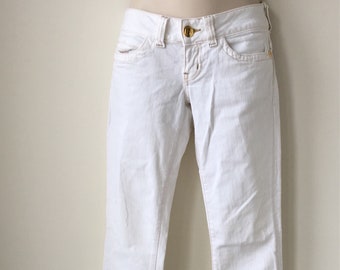Vintage  white jeans  cotton with gold details 5 pocket jeans Boot cut Guess  jeans  size XS/S