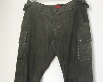 Hugo Boss Vintage, Chamois, suede leather pants, Olive green, ultra soft leather, Ex. condition, Large