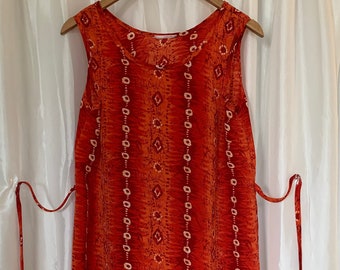 VINTAGE 1980’s Shift Dress, Classic Day-dress, Burnt orange Geometric print, Sleeveless, Tie back,Sundress, market dress, Timeless