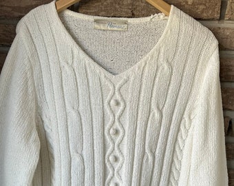 Chenille knit sweater, Long sleeve pullover, popcorn and rib knit on the front,  V-neck, Holiday sweater, Plus size