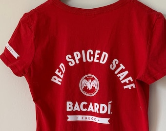Vintage Bacardi Graphic T-Shirt: Red Spiced Staff Tee (Size Small/Medium)