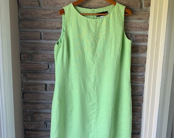 Vintage Lime Green Linen Dress - tailored sheath - Lined  - Long back zipper - Sleeveless Day Dress - Cocktails - Spring Summer party - 80s