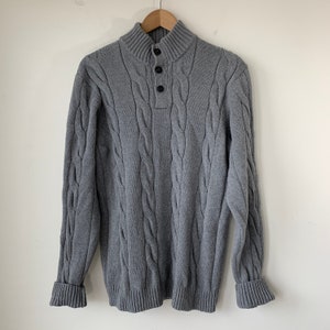 Vintage Chaps Gray Cable Knit Cotton Pullover - Chest 40"