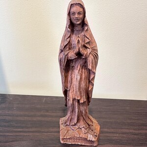 Our Lady of Lourdes hand carved Wooden Statue, Intricate detail, Catholic Virgin Mary Figurine,  Religious Gift, wooden Madonna