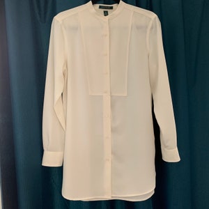 Ivory Ralph Lauren Tunic, Minimal long top, Classic  Button up, Long cuffed sleeves, Size M chest 40"