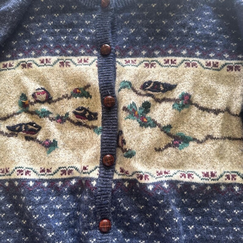 Vintage Northern Reflections, Knit Mixed Wool Blue Cardigan Sweater