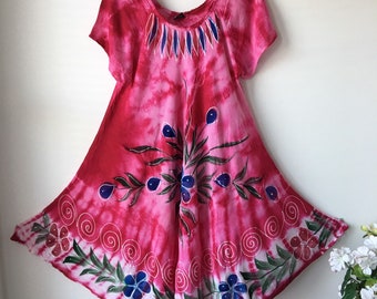 Gauze kaftan dress, Tie dye, Hand painted, India dress,  Resort wear, Summer fashion, one size