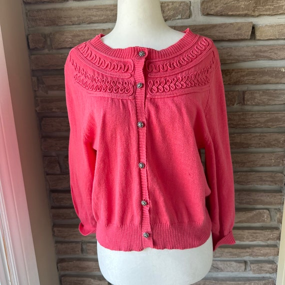 80s Coral Cotton Sweater Vintage Retro Top Metal Engraved Buttons Rope Detail on the Yoke Coral Color Cardigan Size XL Etsy Israel
