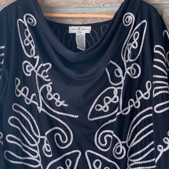 Rope Embroidered  Popover  tunic Top , Black blou… - image 2