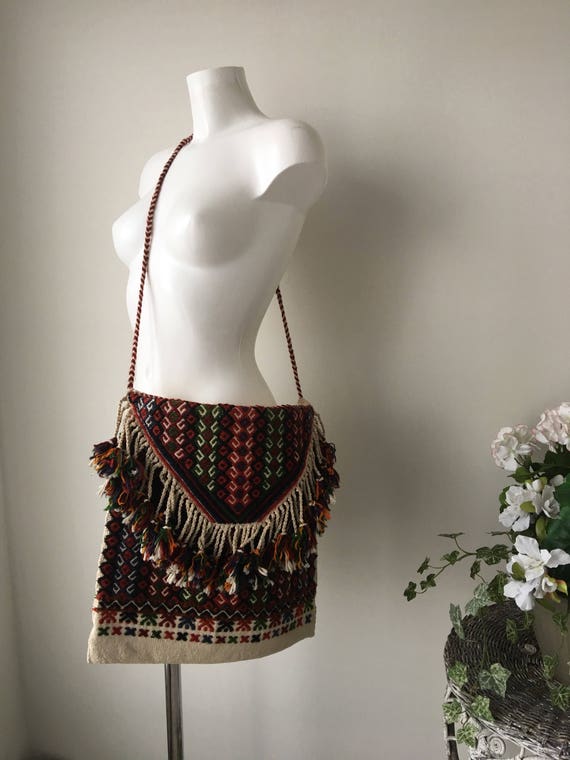 Vintage Large fringed tribal bag gypsy bag,handma… - image 9