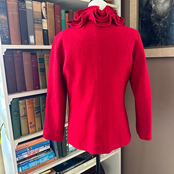Vintage Red Boiled Wool Jacket: Flutter Collar Ho… - image 2
