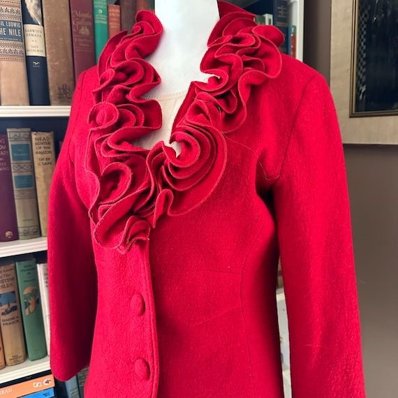 Vintage Red Boiled Wool Jacket: Flutter Collar Ho… - image 9