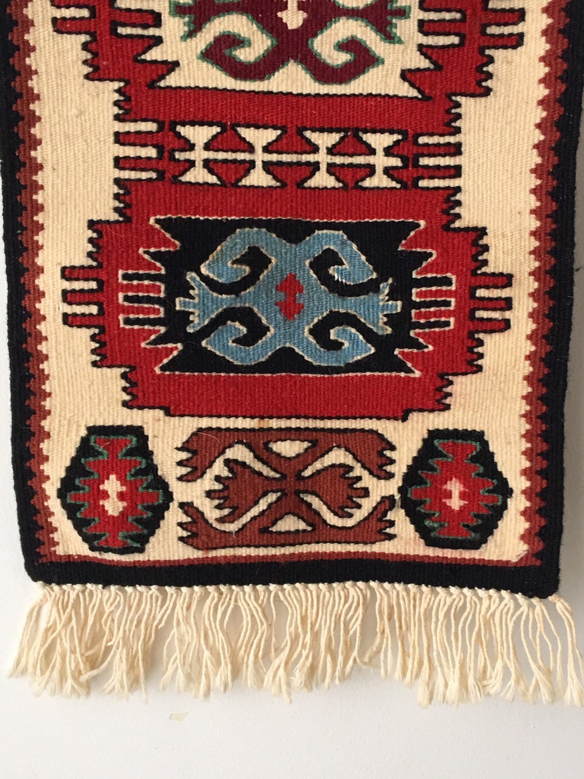 Ethnic Wool Rug Hand Woven Tribal Wool KILIM Fringed Navajo Etsy
