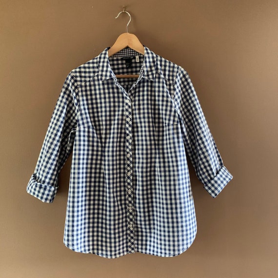 Loose top , Checked cotton blue shirt,  Wide wais… - image 1