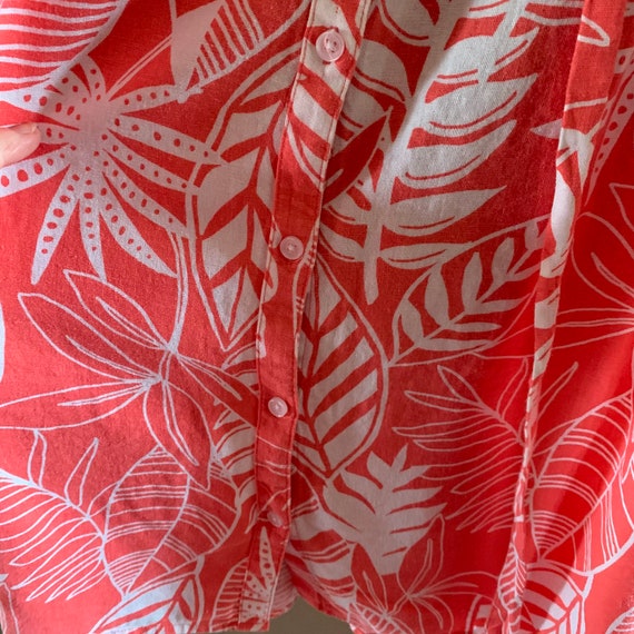 Coral linen dress, size 3X, Tropical print MIDI d… - image 7