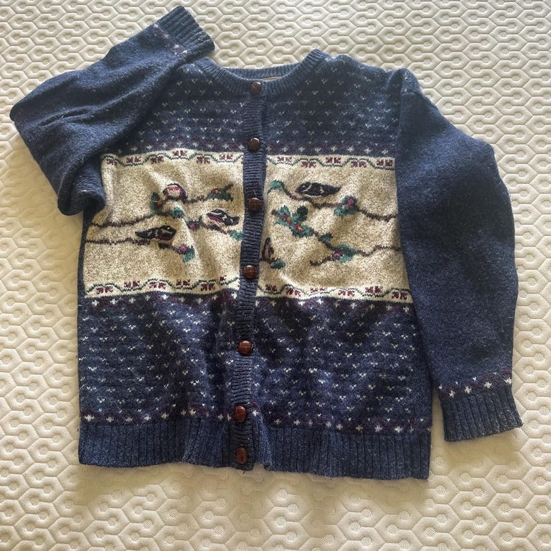 Vintage Northern Reflections, Knit Mixed Wool Blue Cardigan Sweater