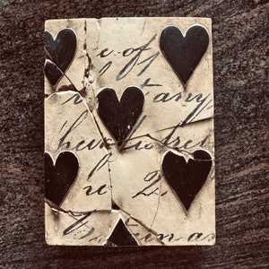 Wall décor, Sid Dickens ,Vintage Wall Tile , Memory T002 Tile Block 1998 retired, Artist made, &quot;Black Hearts with Script&quot;, Canada, Gift