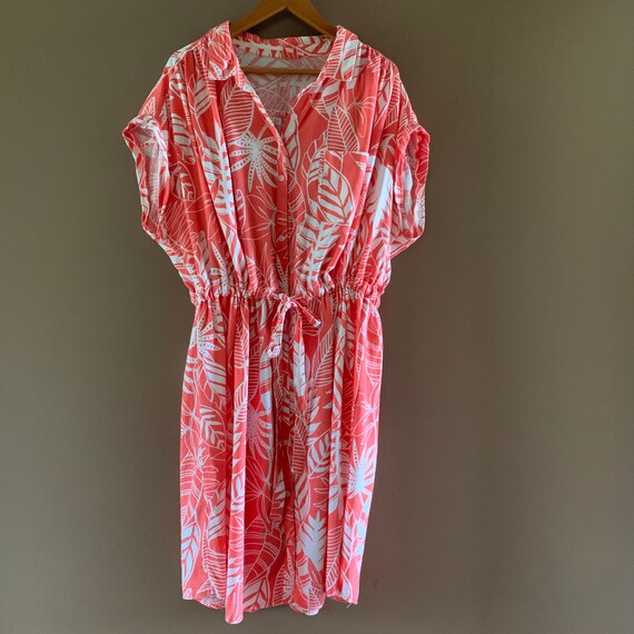 Coral linen dress, size 3X, Tropical print MIDI d… - image 6