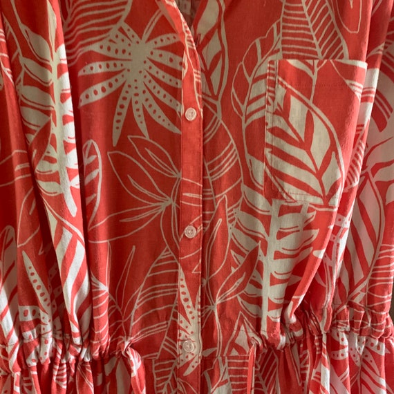 Coral linen dress, size 3X, Tropical print MIDI d… - image 3