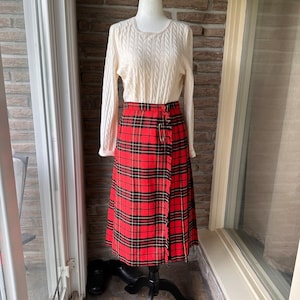 Red Tartan Wool Kilt Skirt: Pleated Plaid Wrap, Adjustable, Fall Winter Holiday fashion